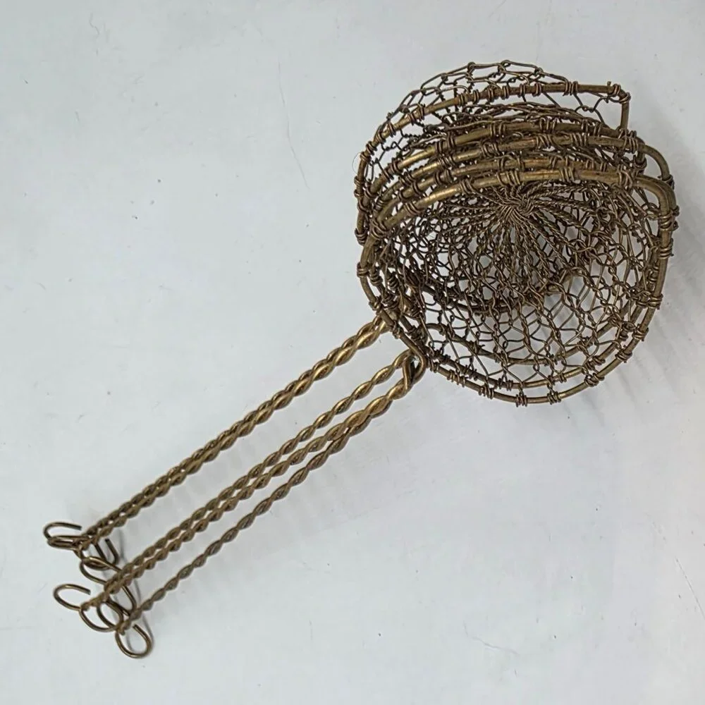 Set Of 5 Vintage Brass Wire Heart Shaped Colander Spoons Strainers 9" - Picture 3 of 8